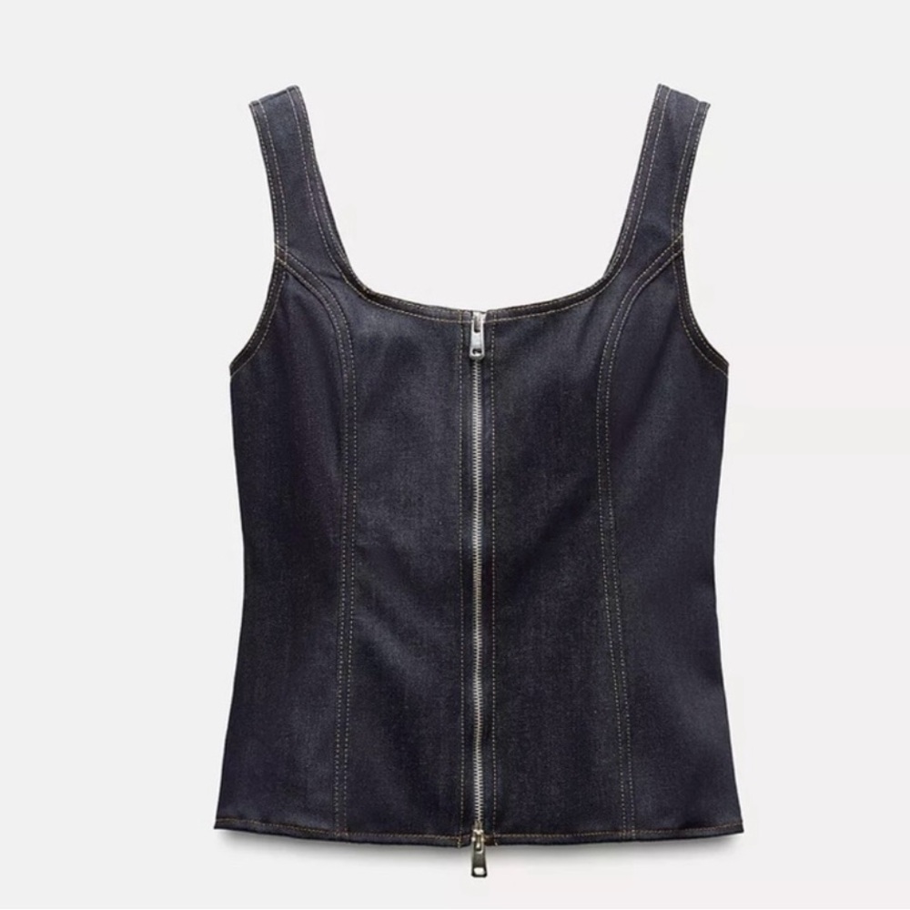 NWT Zara Zippered Denim Top ZW Collection size XS